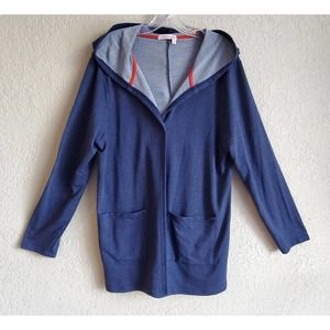 FRESH PRODUCE Women's XL Hooded Cardigan Jacket Open Front Blue Long Sleeve Soft